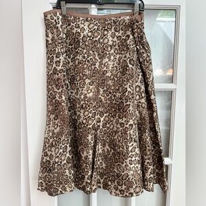 Liz Claiborne Leopard Print 100% Silk Midi A-Line Skirt Women’s Size 16